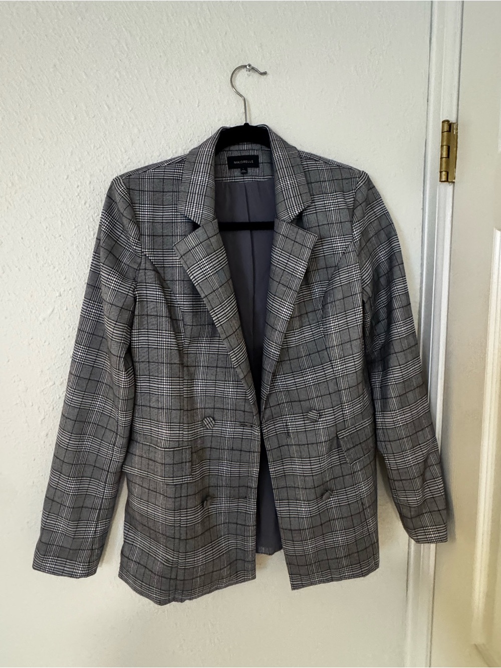Majorelle Plaid Double-Breasted Blazer in Gray and Black - Picture 1 of 2